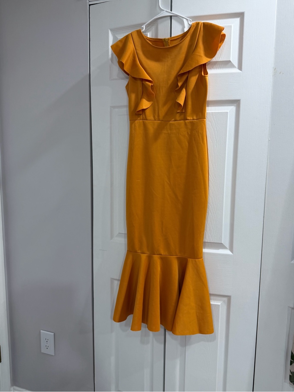 Mustard Yellow Ruffle Hem Midi Dress